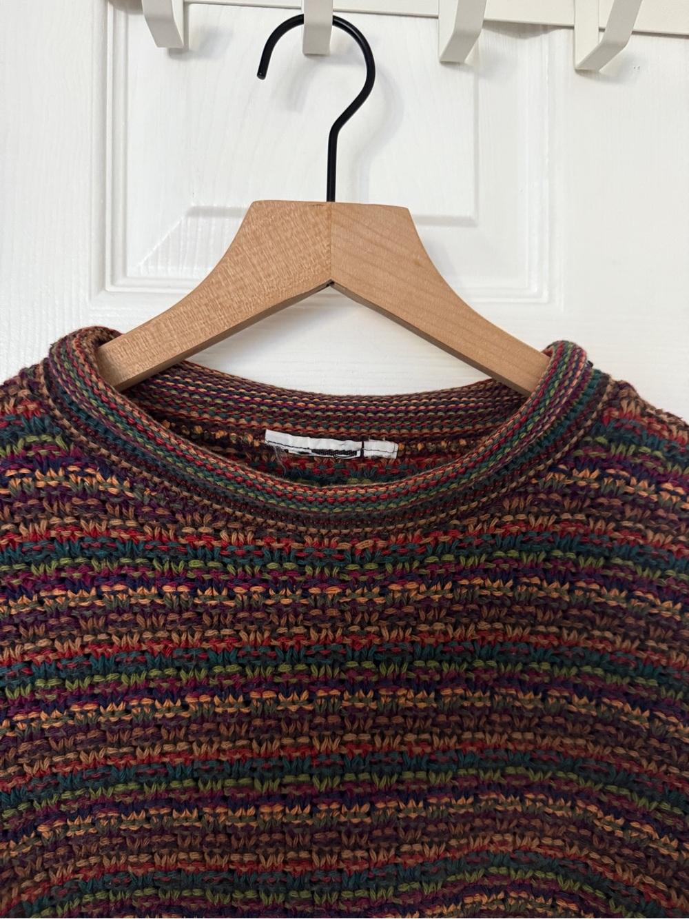Vintage Style Multicolor Striped Textured Knit Crewneck Sweater Small - Picture 4 of 6